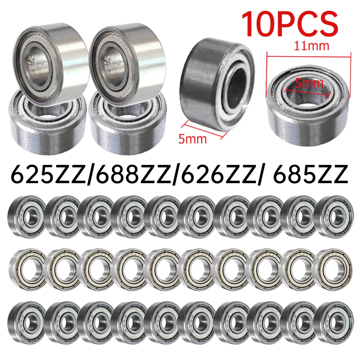 10pcs High Speed Bearing Miniature 685ZZ Axle Bearing Strong Load Capability Carbon Steel Replacement Power Transmission Parts