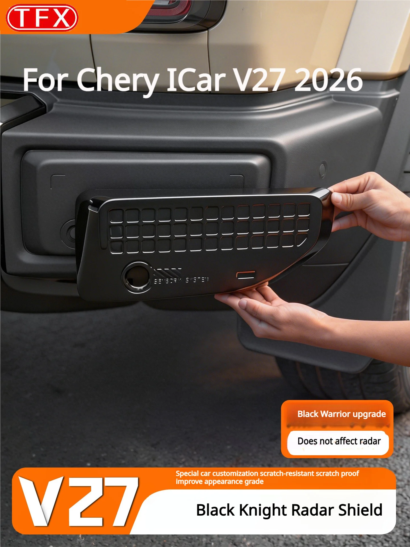 For Chery ICar V27 2026 Car Styling Black Warrior Radar Sensor Cover Front Rear Bumper Spoiler Guard Protective Cap Accessories