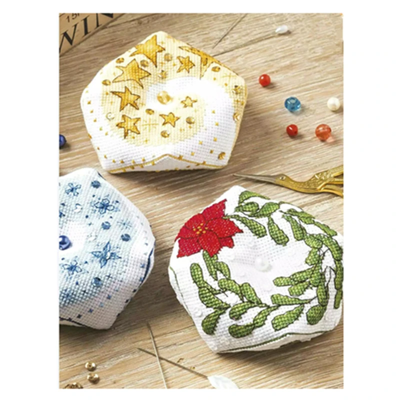 Christmas flower pin cushion cross stitch kit beads mini pattern white 16ct 14ct 28ct unprint canvas cotton thread embroider DIY