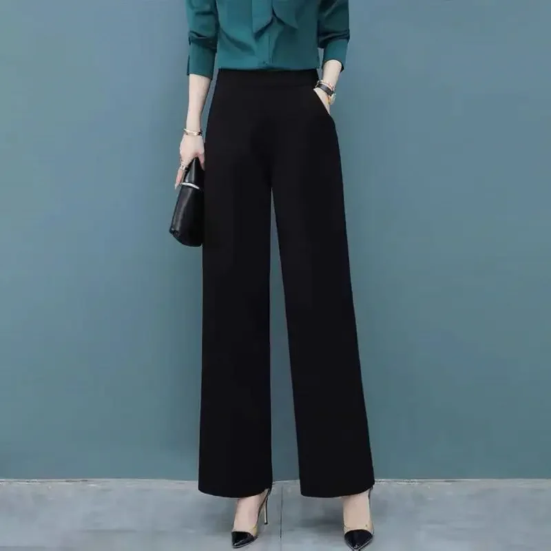 

New Spring and Autumn Fashion Commuting Simple Loose Versatile Hanging High Waist Pocket Slim Straight Leg Wide Leg Pants Z782