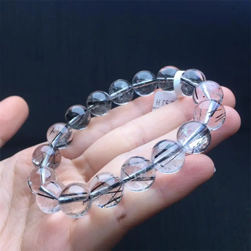 12MM Natural Black Hair Quartz Bracelet Fashion Gemstone Crystal Jewelry Fashion Women Healing Holiday Gift 1PCS