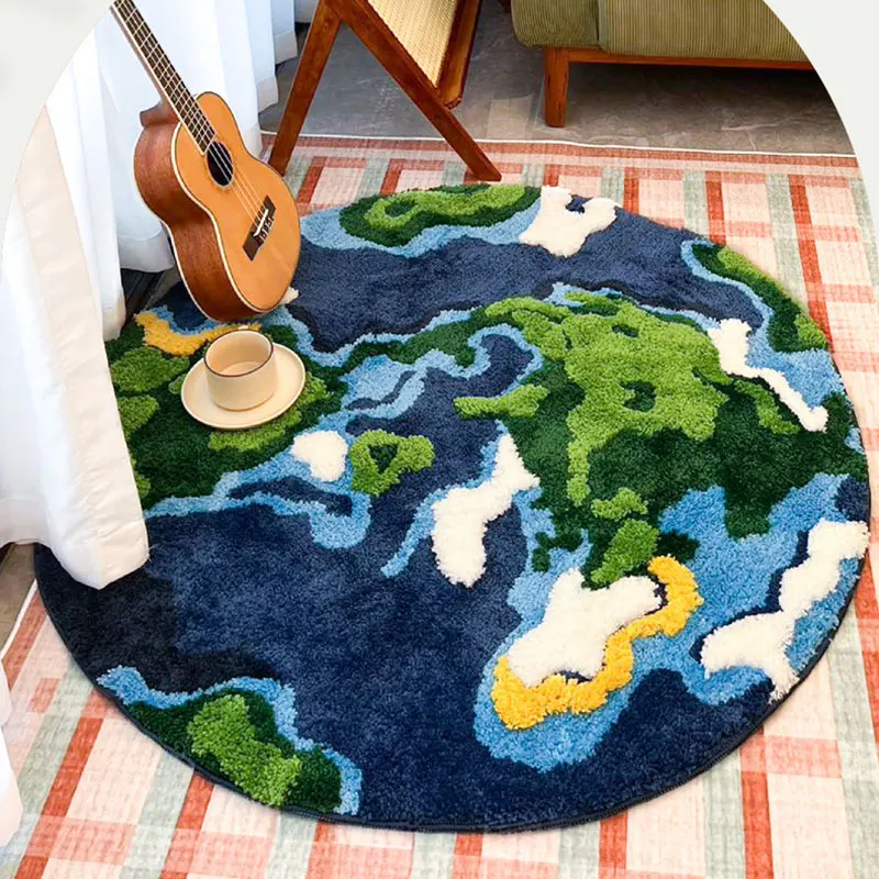 

Round Earth Rug Game Chair Floor Mat Anti-Slip Soft Cushion Pad Bedside Carpet Bedroom Doormat Aesthetic Home Room Decor