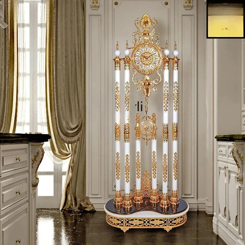 Y European floor clock White jade standing clock Luxury villa Home floor clock Living room Crystal floor