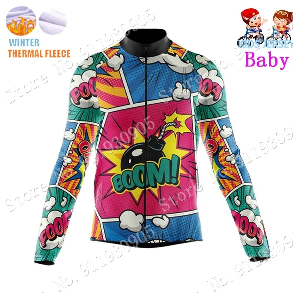Kids Explosive Comics 2023 Cycling Jersey Winter Set Cartoon Anime Boys Girl Cycling Clothing Bike Thermal Jacket Suit Maillot