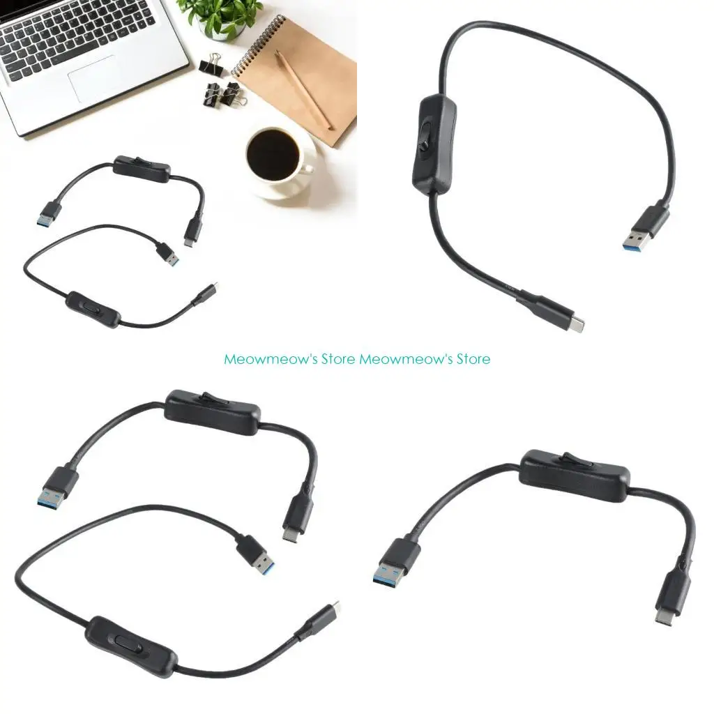 W91A Male USB to Type C Power Cable with Switches, 60W Charging Cord Line Support 10Gbps Data Transfer for Tablet Phone