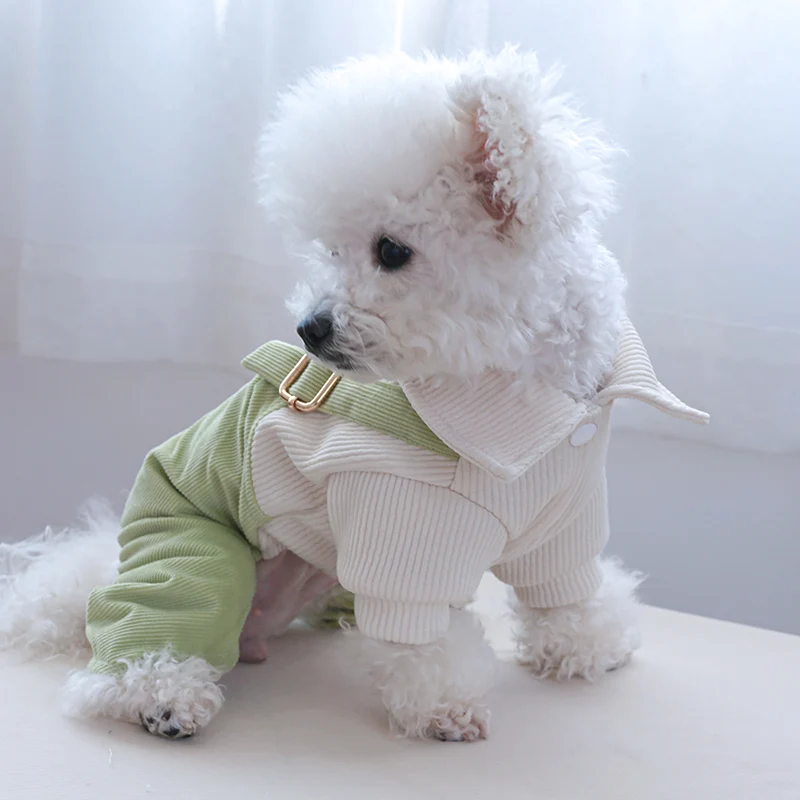 1PC Pet Apparel Dog Spring and Autumn Strap Pants Green Four legged Pants with Pulling Rope Button For Small Medium Dogs