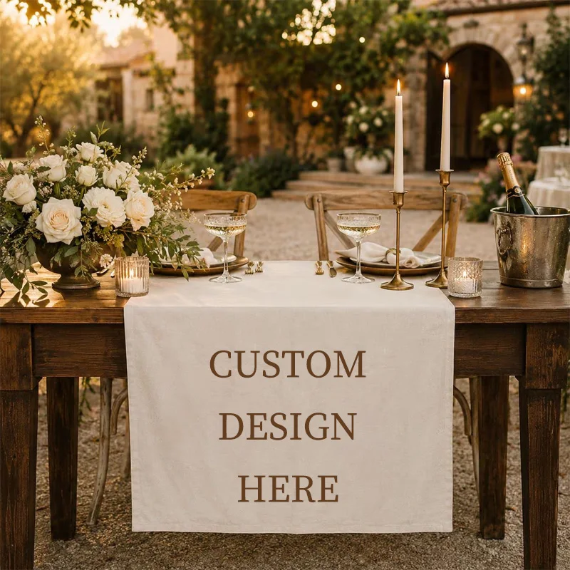 Custom 1pc Wedding Table Runner for Sweetheart Table Sign, Bridal Dinner Decor, Washable Polyester Bar Sign, Anniversary Gift