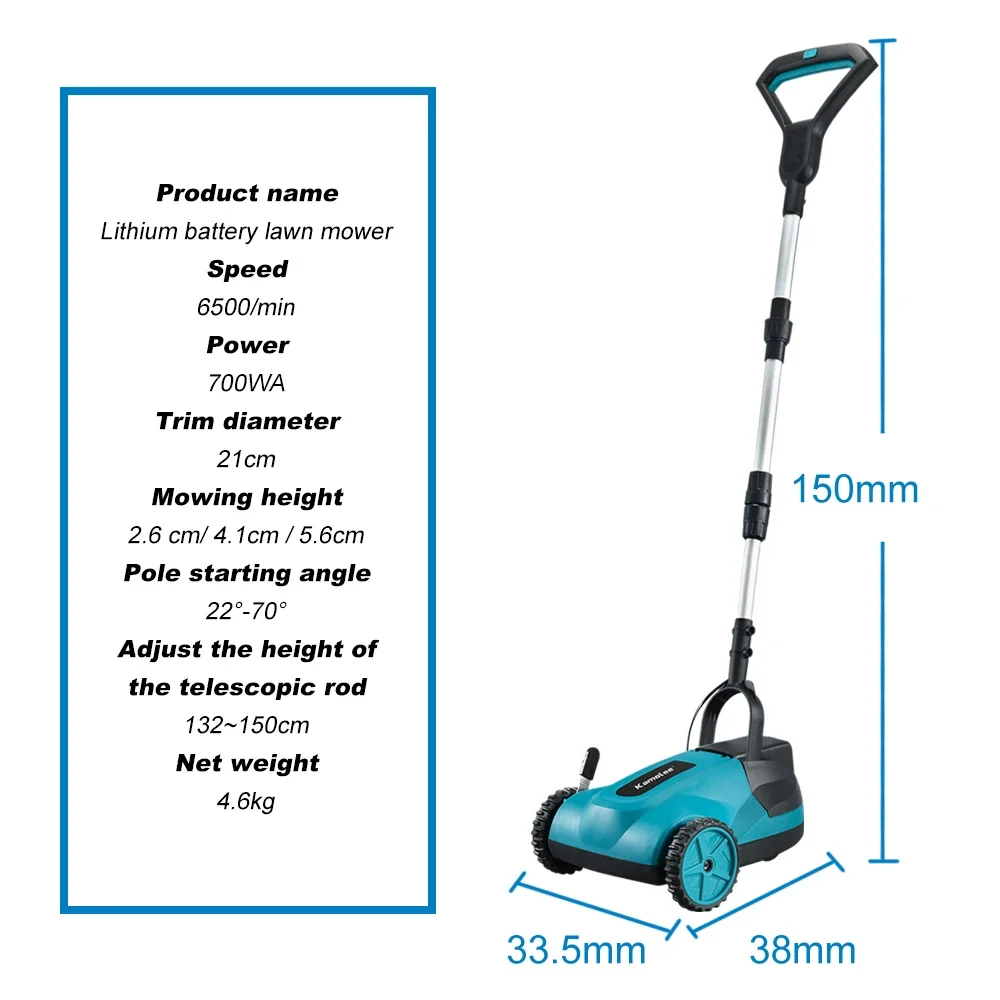 Kamolee Wireless Charging Lawn Mower Portable Brushless Electric Lawn Mower 3-speed Height-adjustable Yard Lawn Mowing Tool