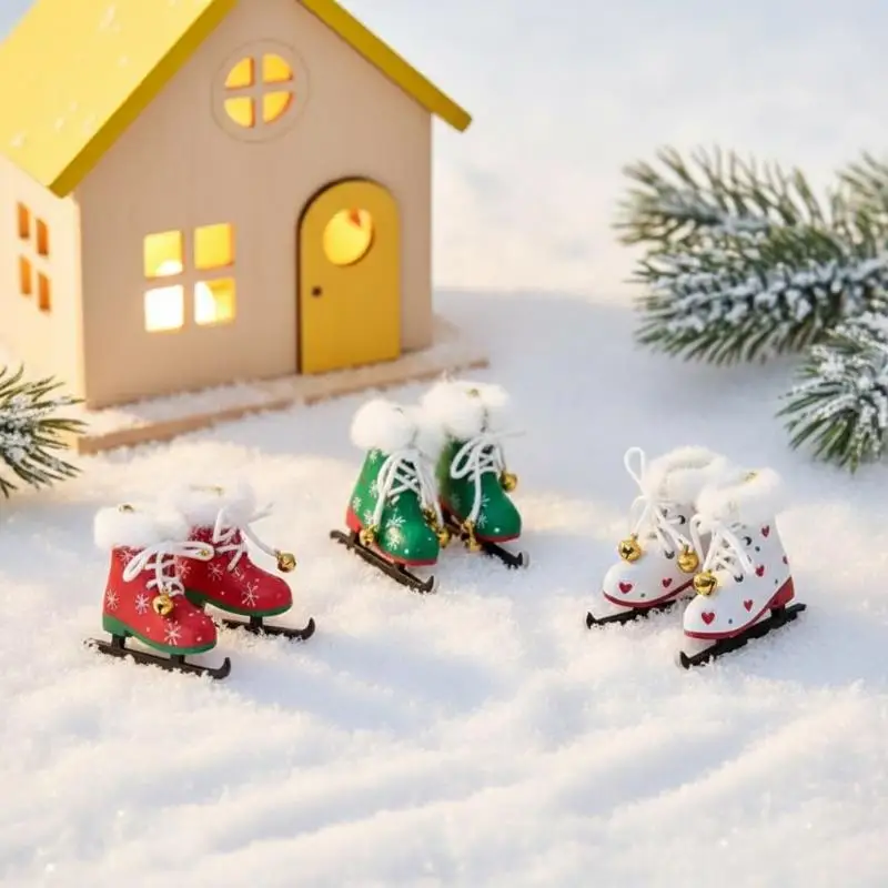 1Pair Dollhouse Mini Simulation Skating Shoes Miniature Skiing Scene Christmas Ice Knife Shoes Props Accessories Model