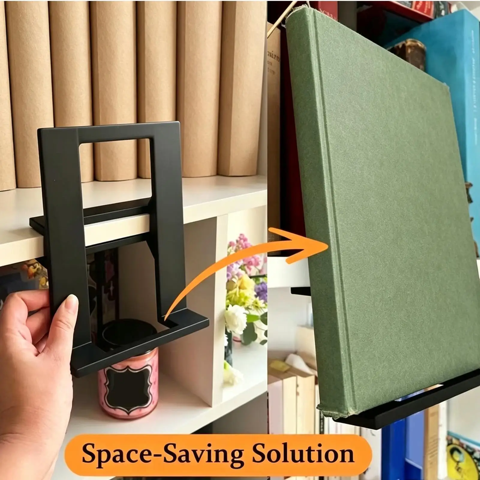 Unique Bookshelf Floating Notebook Textbook Clamp Mount Display Holder Floating Bookcase for Flower Pot Vase Record Music