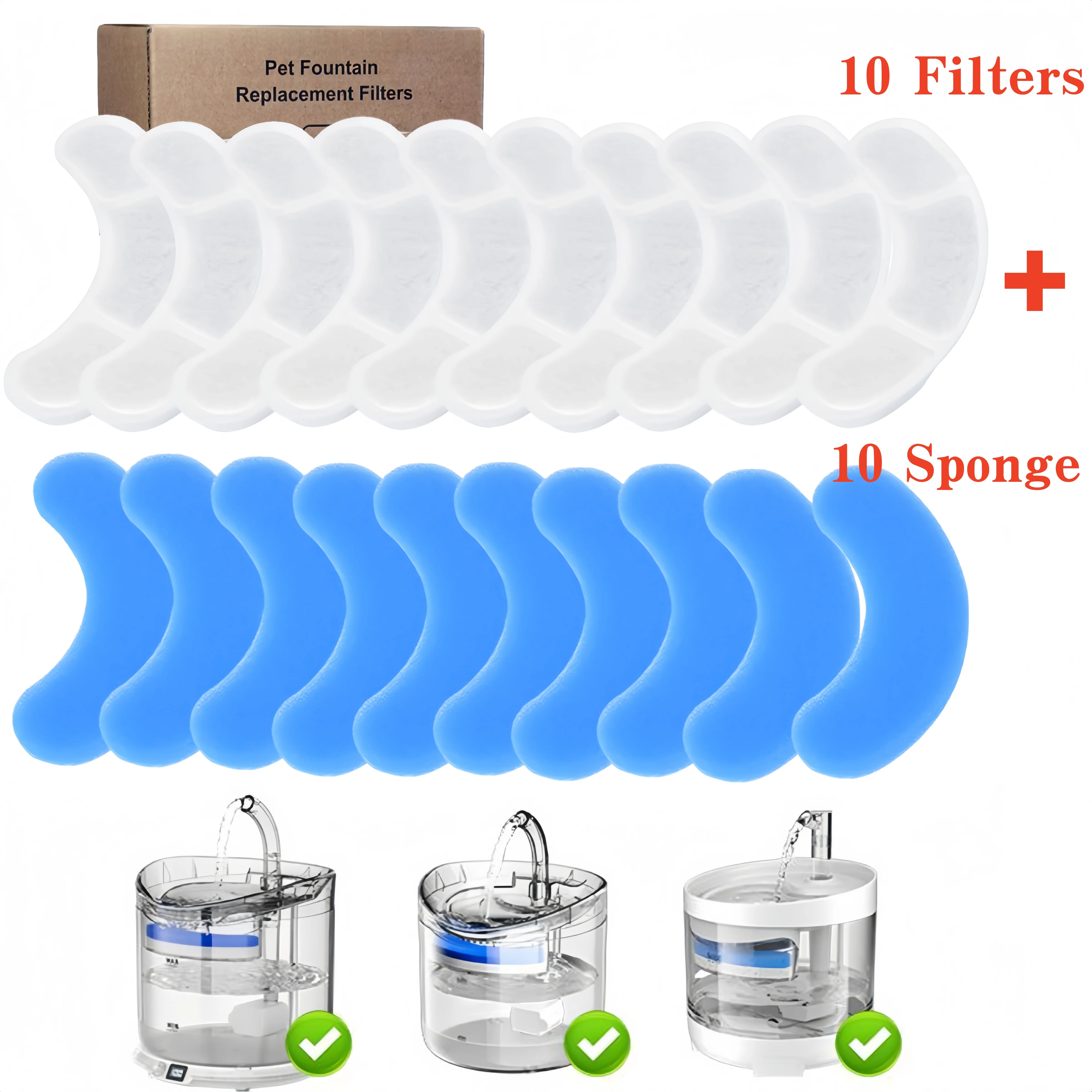 12-teiliges Katzenbrunnen-Filterset mit Aktivkohle-Ersatz für Transparente Wasserspender, Katzenwasserfilter und Schwämme – Detail 4