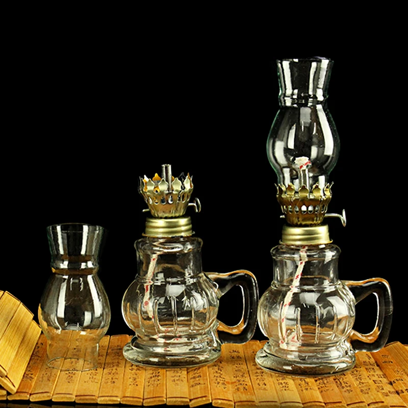 Chamber Glass Spirit Lamp Candlestick Ornaments Vintage Kerosene Lamps Atmosphere Lighting Lantern Windproof Oil Lamp Decorative