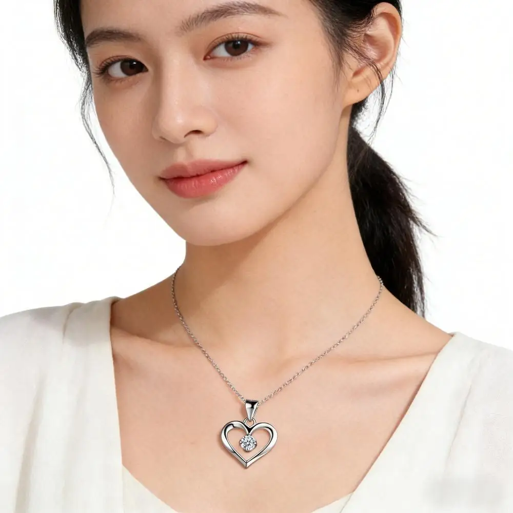 Romantic 925 Sterling Silver Hollow Love Heart Crystal Zircon Pendant Necklaces for Women Girls Anniversary Party Jewelry Gifts