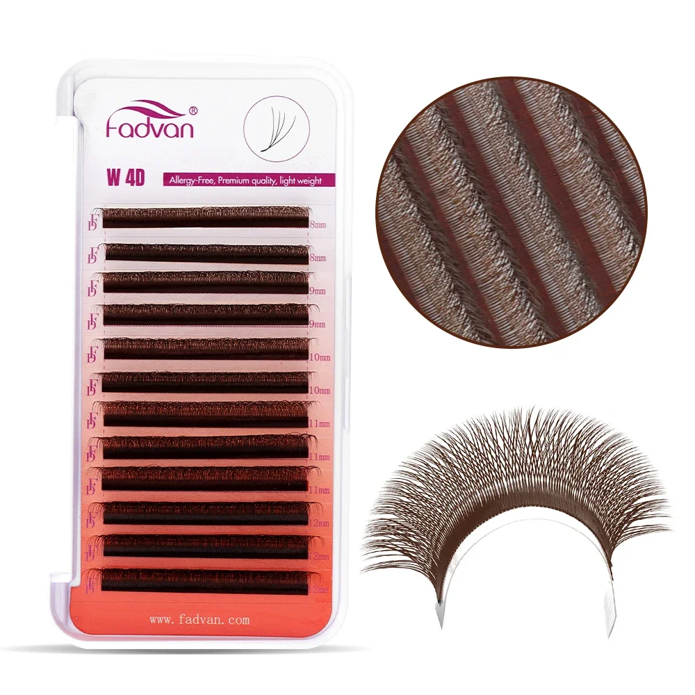 FADVAN Brown 3D/4D W Shape D Curl Fales Eyelash Natural Waterproof Lasting Brazilian Premade Fans Eyelashes Extension