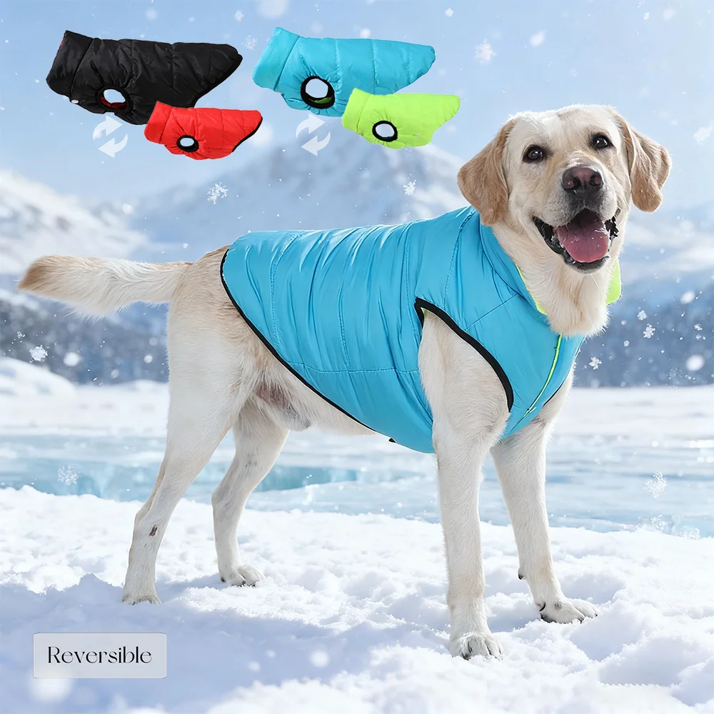 Warme Haustierkleidung für den Winter, wendbare Hundejacke mit Leinenloch, wasserdicht im Freien, für kleine große Hunde, Labrador-Bulldoggenmantel