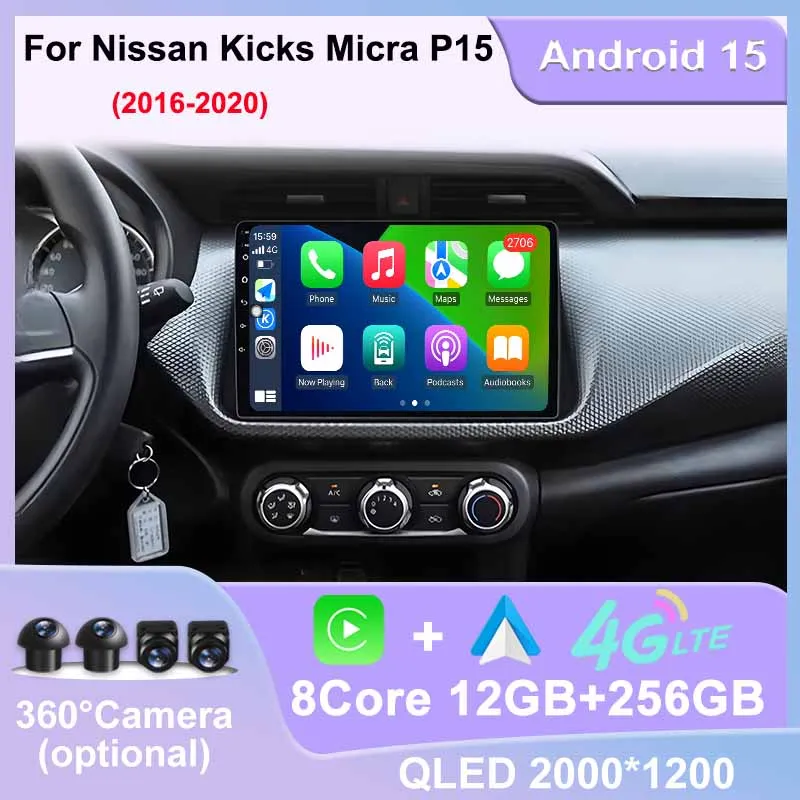 

Android15 For Nissan Kicks Micra P15 2016-2020 Car Radio Navigation Stereo GPS Multimedia Autoradio Carplay BT 360 Camera Screen