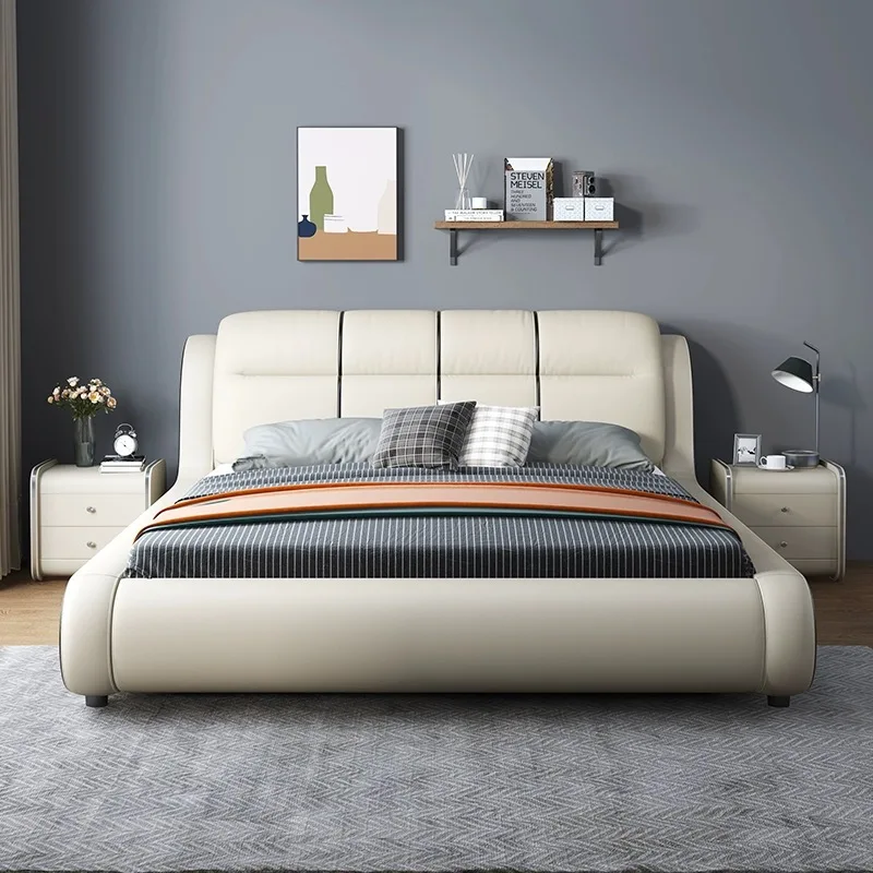 

# Для отеля, двуспальная кровать в современном стиле, большая кожаная кровать с деревянной обивкой, экологически чистая прочная кровать