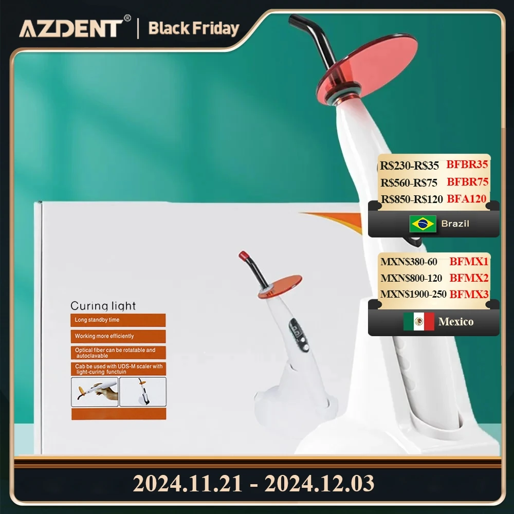 110V-240V US/EU Plug Azdent Dental Wireless Curing Light Dentist Cordless Lamp Output Intensity 1200-1500mw/cm2