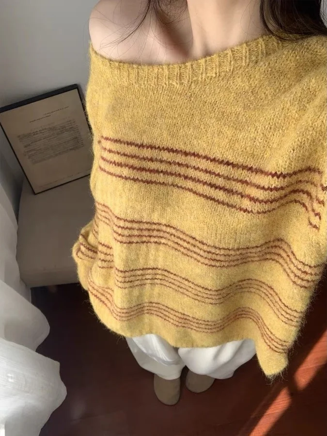 

Свободный трикотаж в полоску, длинный пуловер с колючками, женский осенний повседневный удобный свитер, верхняя одежда