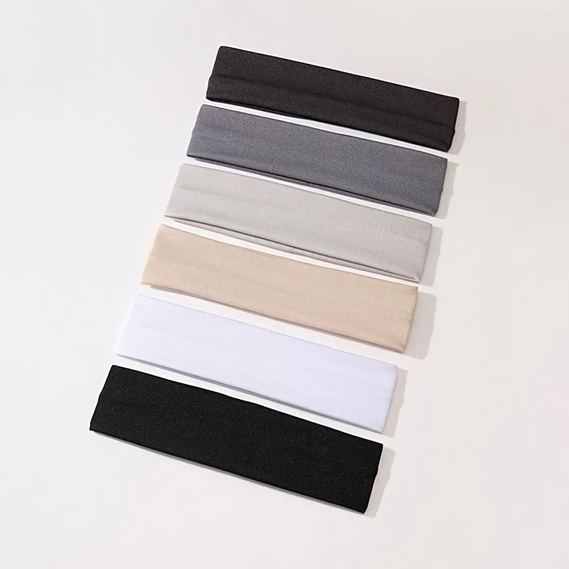 6-teiliges mehrfarbiges, einfaches und bequemes Sport-Stirnband für Damen mit schweißabsorbierenden und elastischen Yoga-Lauf-Haaraccessoires – Detail 1