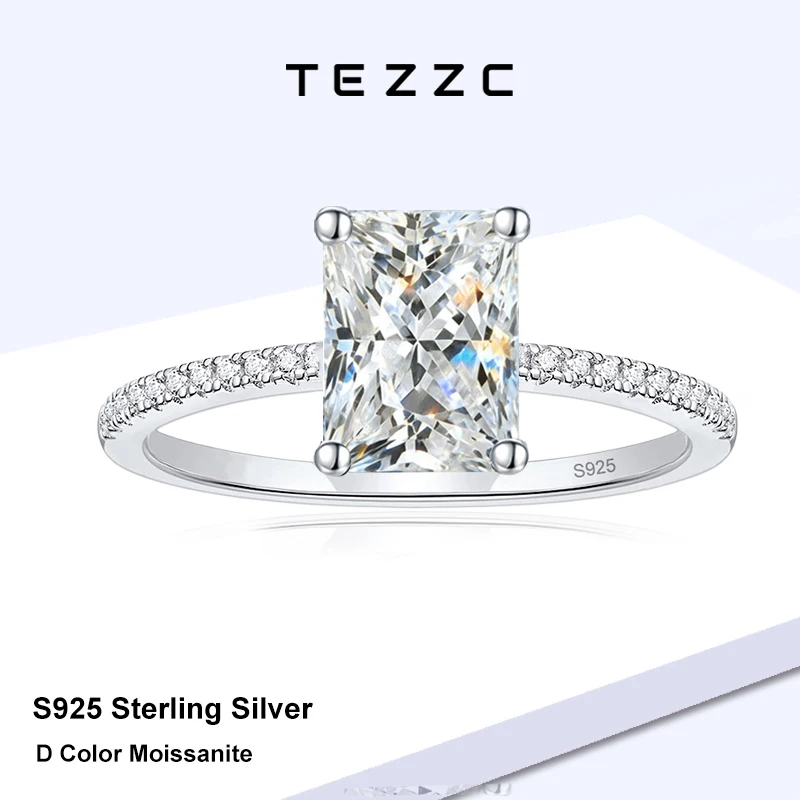 Tezzc 1/2ct Radiant Cut Moissanite Engagement Ring 925 Sterling Silver With Gold Plated Ring For Woman Customs Jewelry Wholesale