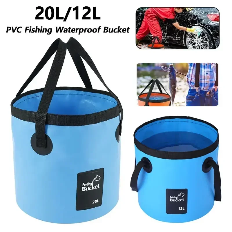 12/20L Large-capacity PVC Fishing Waterproof Bucket Portable Folding Bucket Carrier Bags for Fishing Camping
