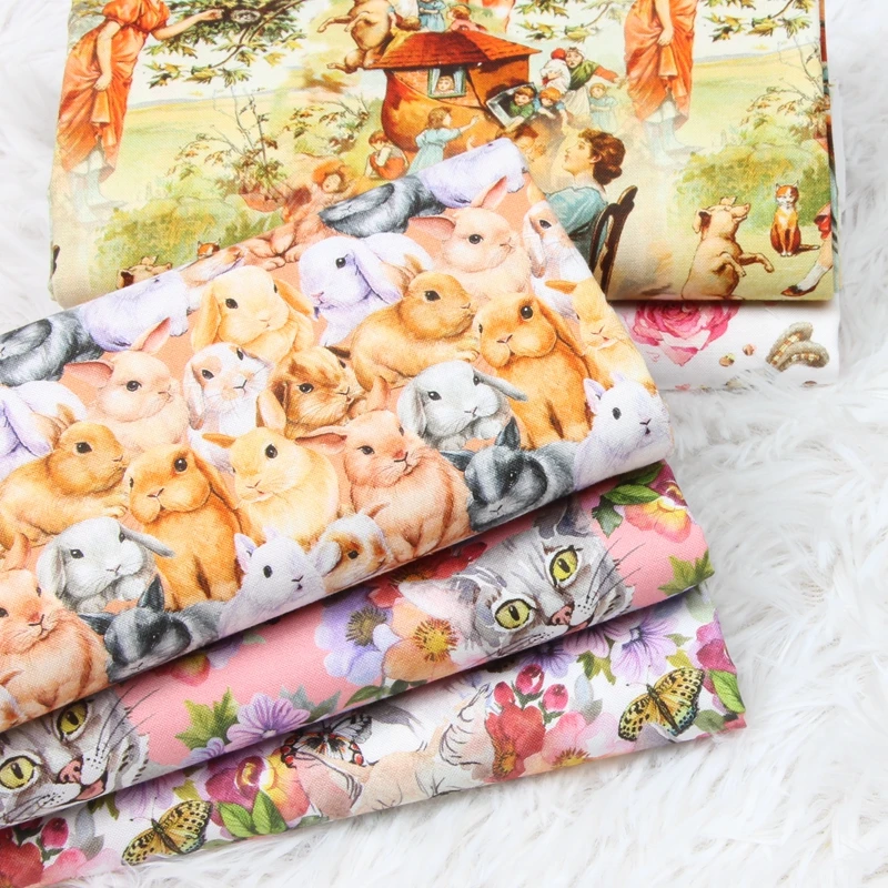 Rabbit Printed 100% cotton fabrics for DIY Sewing textile tecido tissue patchwork bedding quilting stoffen