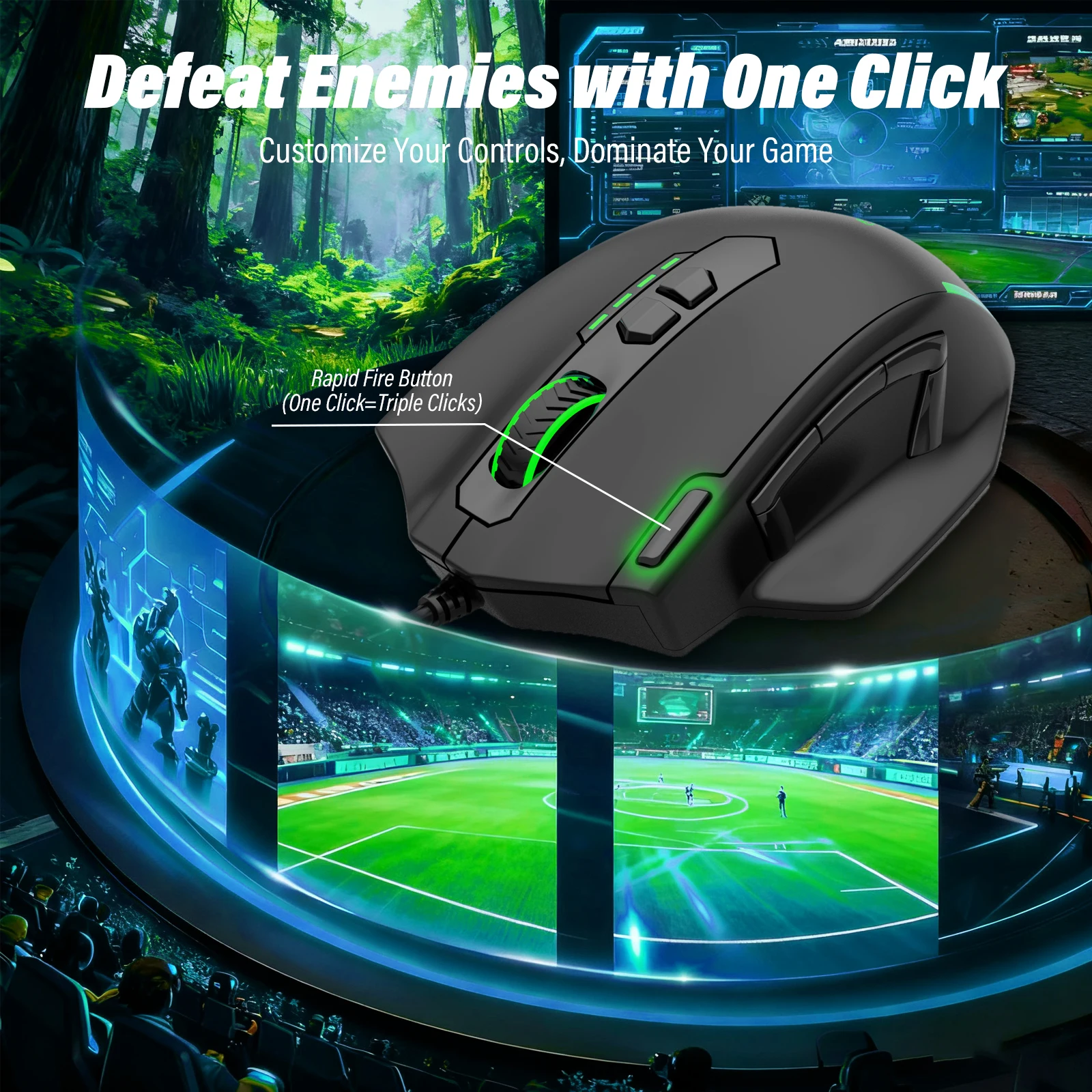 FocusOnPC X-41 Wired Gaming Mouse Large Size RGB Backlight 11 Programmable Side Buttons Compatible for PC Laptop Mac Computers