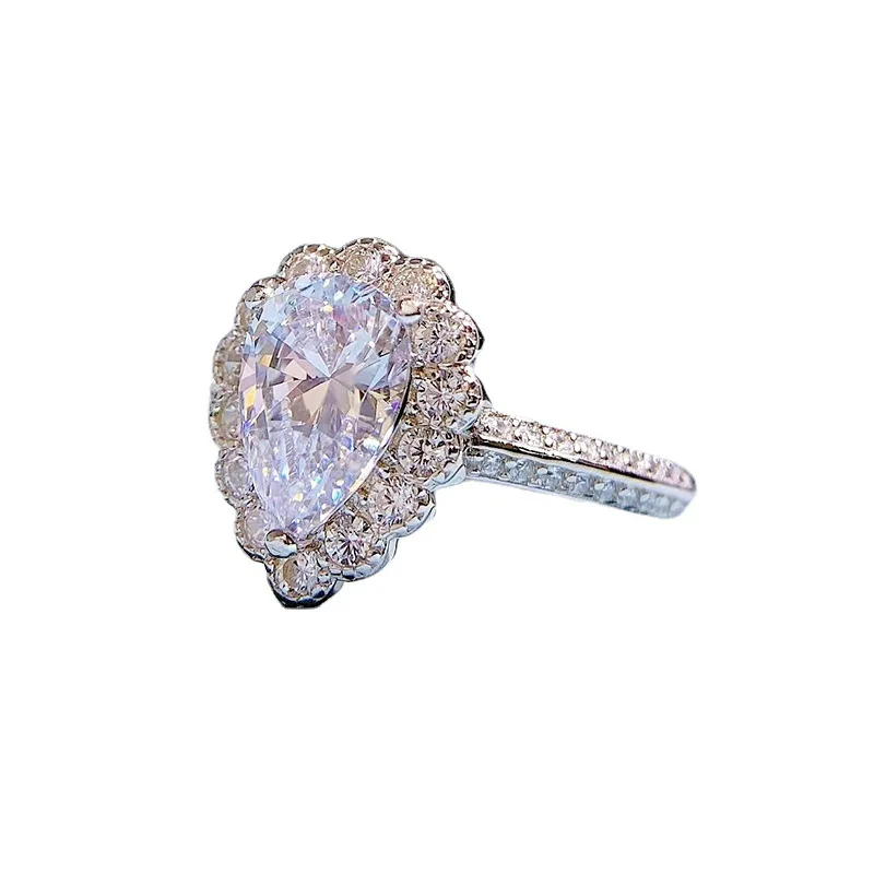 2023 New S925 Silver Pear 6 * 9 Water Drop Ring Women's European and American Diamond Ring Wedding Ring Ring Ring