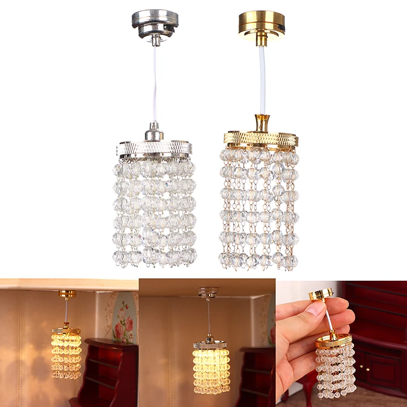 1:12 Dollhouse Miniature LED Crystal Light Chandelier Ceiling Lamp Furniture Model Decor Toy Doll House Accessories