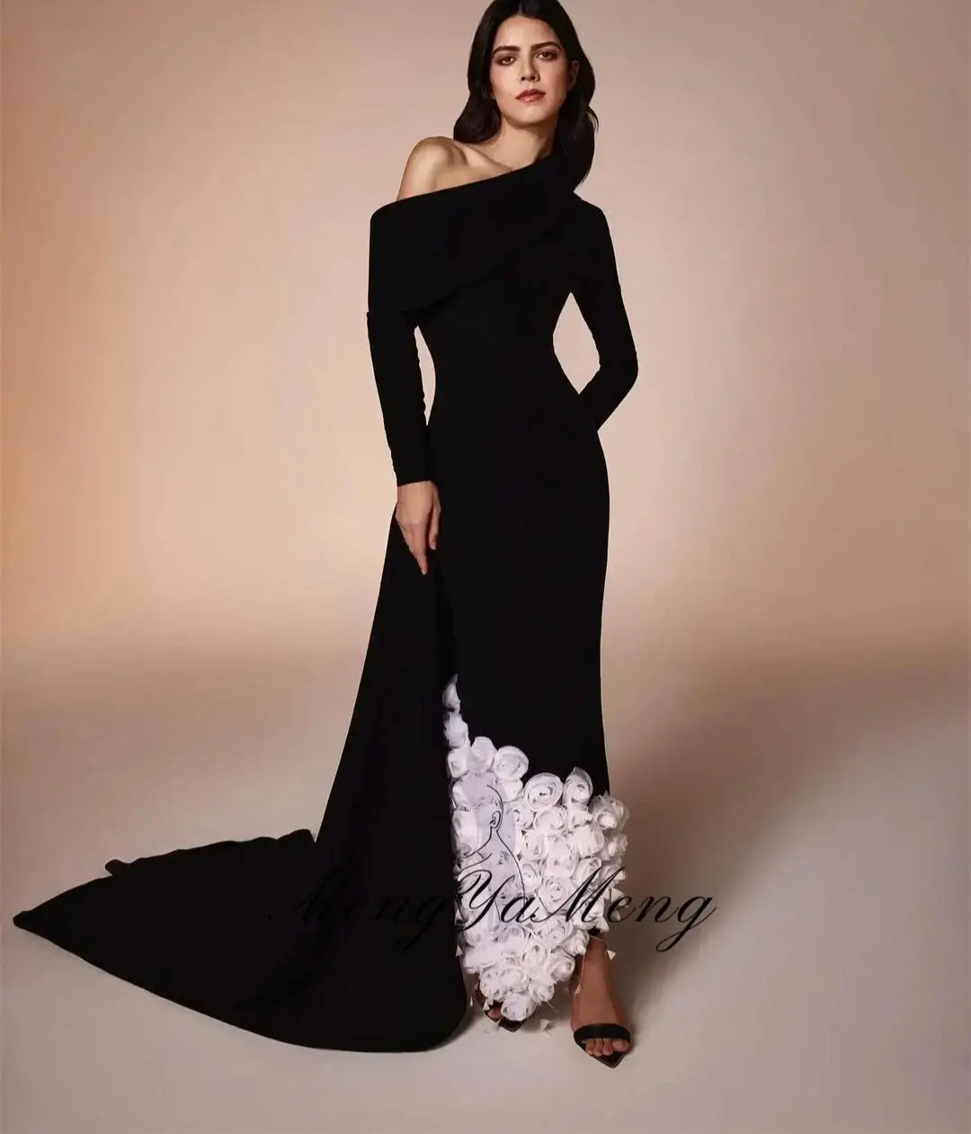 ZHUISHU Luxury Women's Evening Dresses for Special Occasions Custom Made 3D Flowers Fish Tail Black Long Sleeves Dress Prom image 6