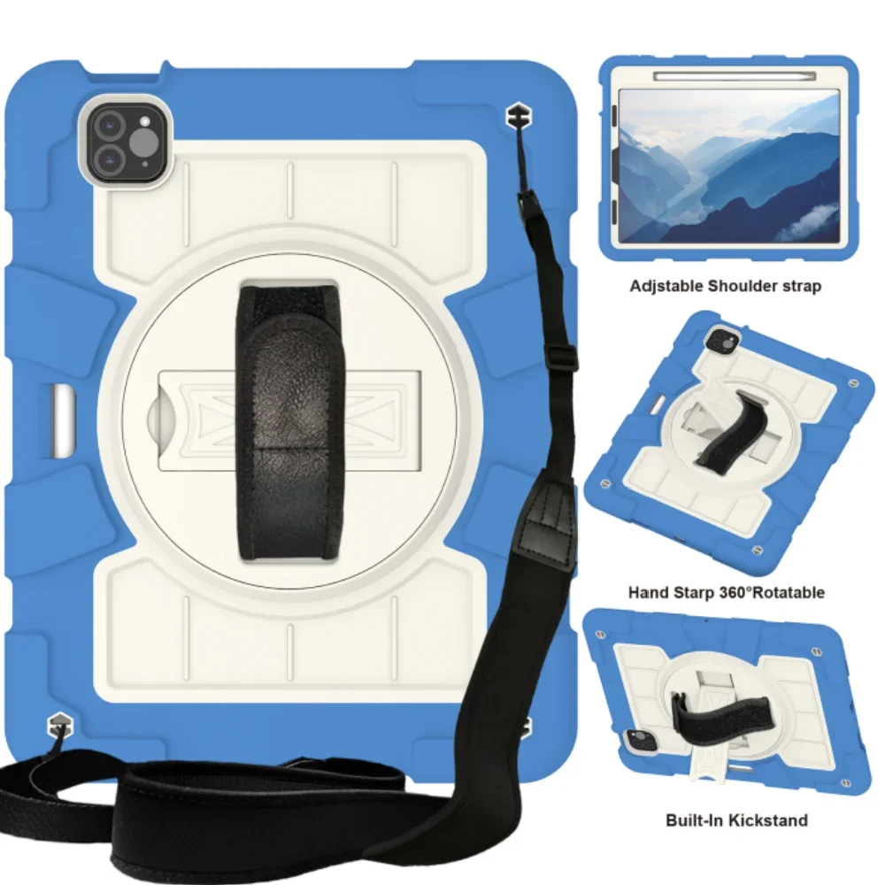 

Heavy Duty Case for iPad pro 11 2th 1th Air 5 4 10.9 inch Higher Quality Shockproof Cover with 360° Swivel Hand & Shoulder Strap