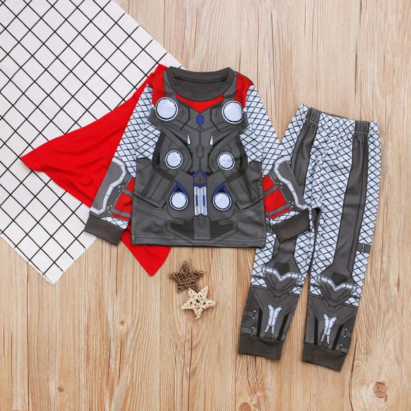 Children Clothing Set Baby Boy Cartoon Iron Man Captain America Spiderman Costume Long Sleeve Pajamas Set Kid Girl Homewear 1-8T