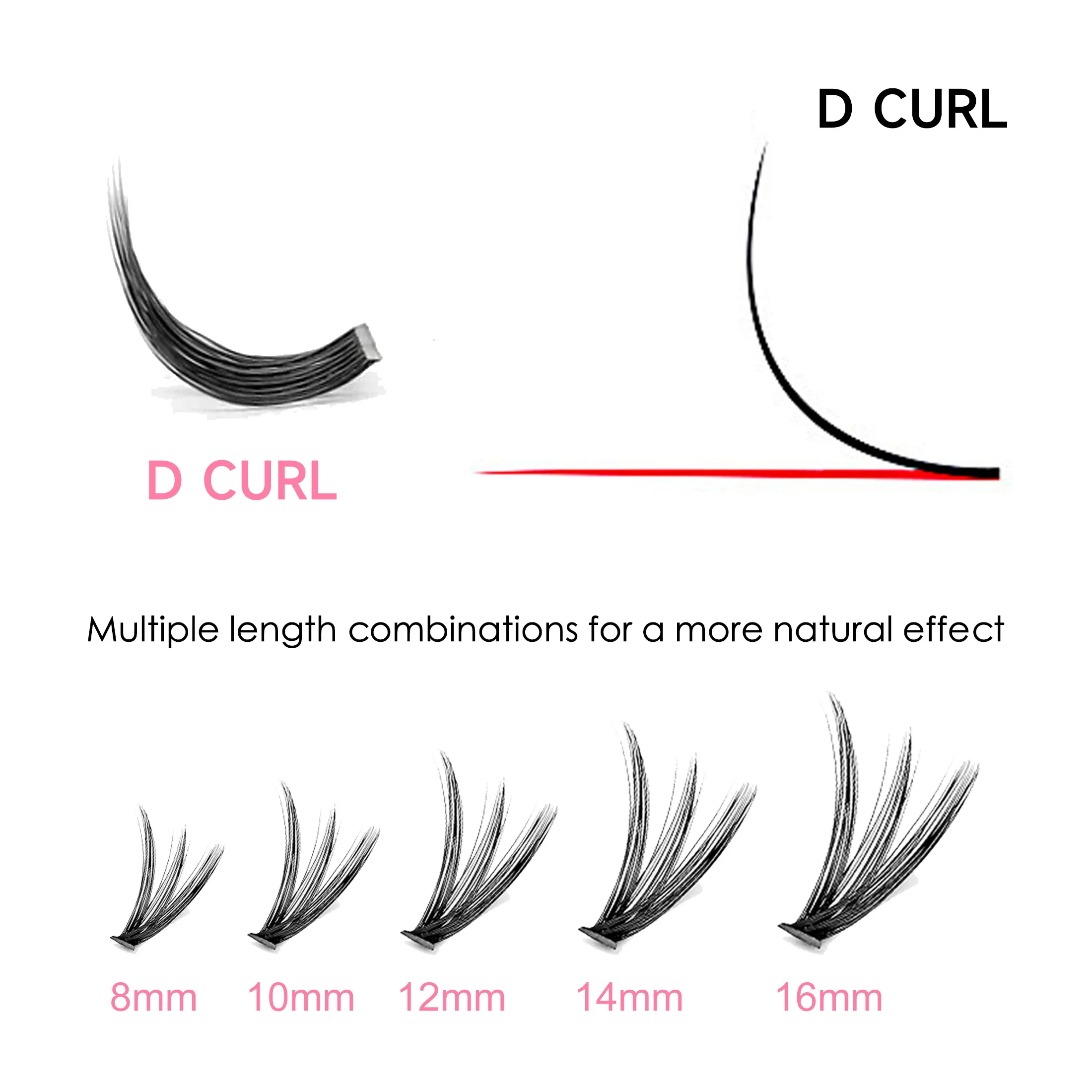 200 クラスターセグメントまつげ、D8-16MIX、 304050 D、パーティーメイクに最適、まつげ接着剤とピンセットが含まれています。