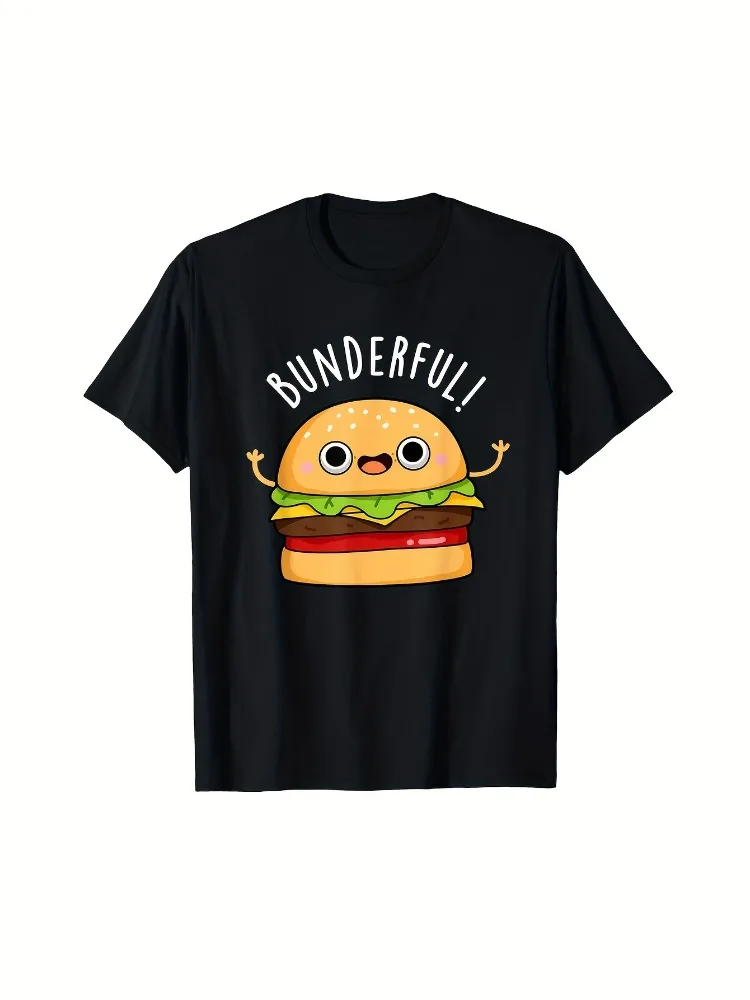 

Fun Burger Printed Women's T-shirt Smile Burger Daily Casual Short Sleeve Round Neck Women's T-shirt