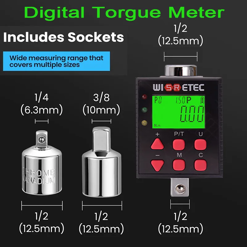 High Precision Digital Torque Meter 0.1-340 N.m Adjustable Torque Meter Adapter Professional Electronic Torque Or Ratchet Wrench 