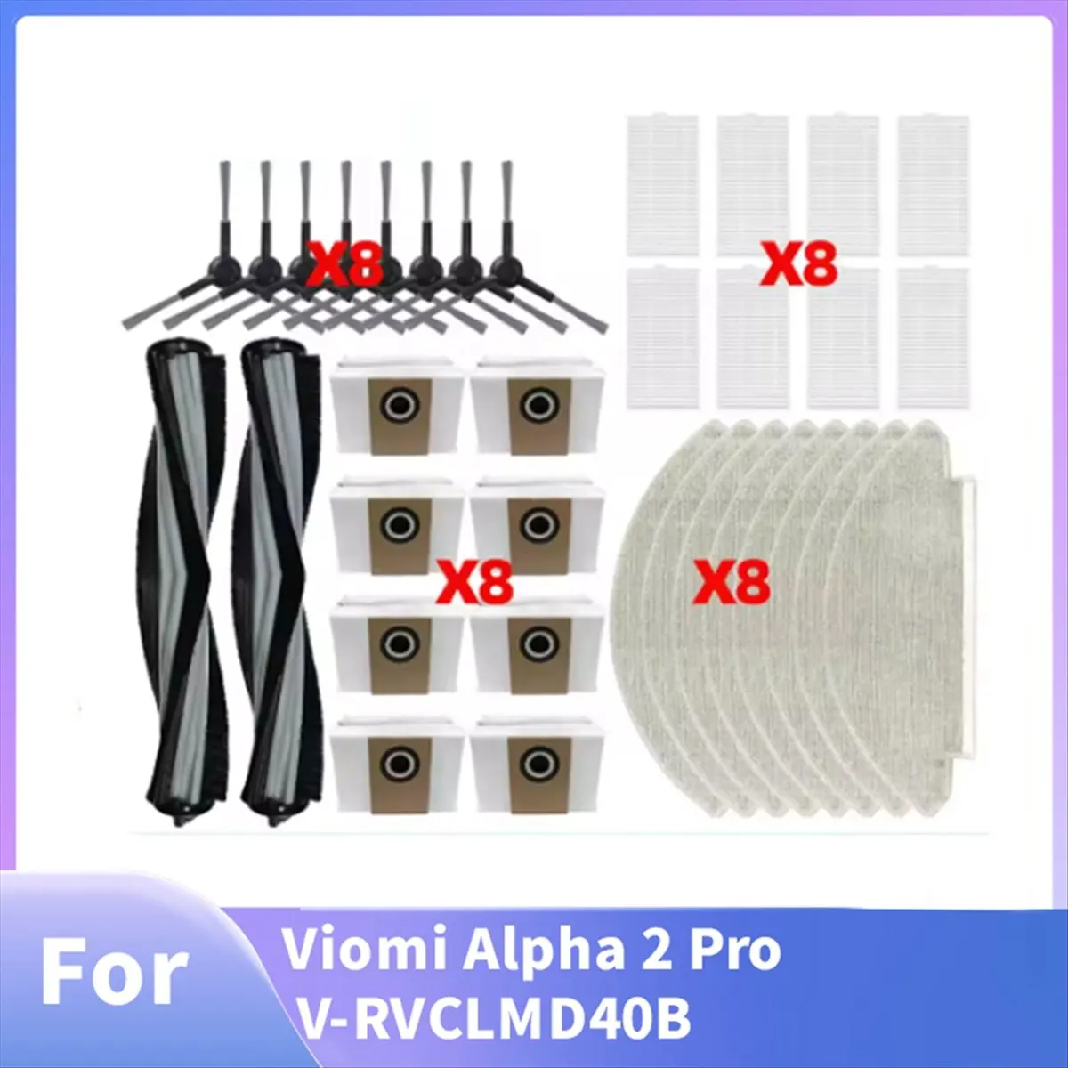 

34 Pcs for Alpha 2 Pro V-RVCLMD40B Vacuum Cleaner Accessories Main Side Brush Mop Filter Dust Bags [mriae Parts]