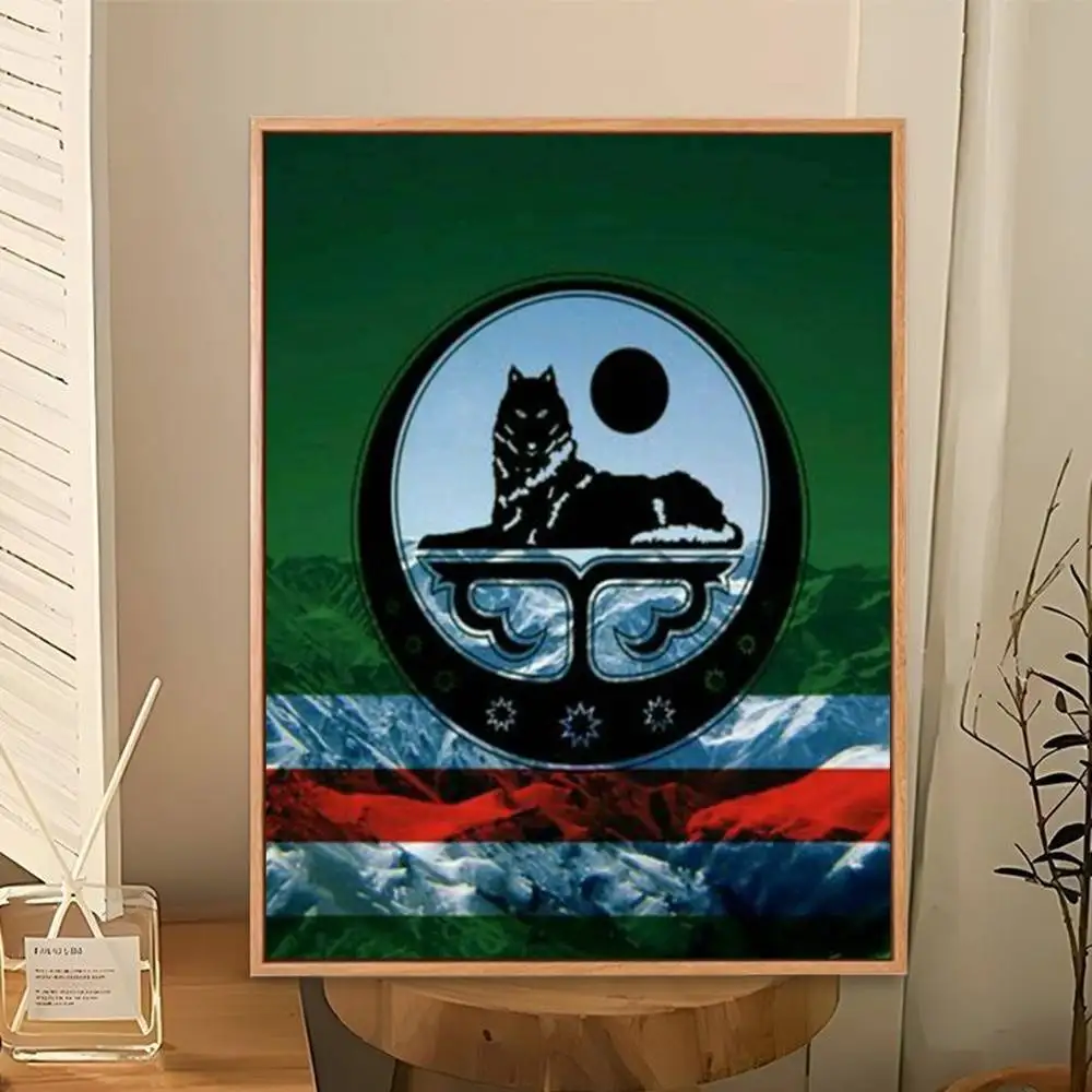 Chechnya Flag Chechen Wolf   Poster Perfect Space Sticker Self Adhesive for Office Home Theater Wall Art Decor Fancy Gift
