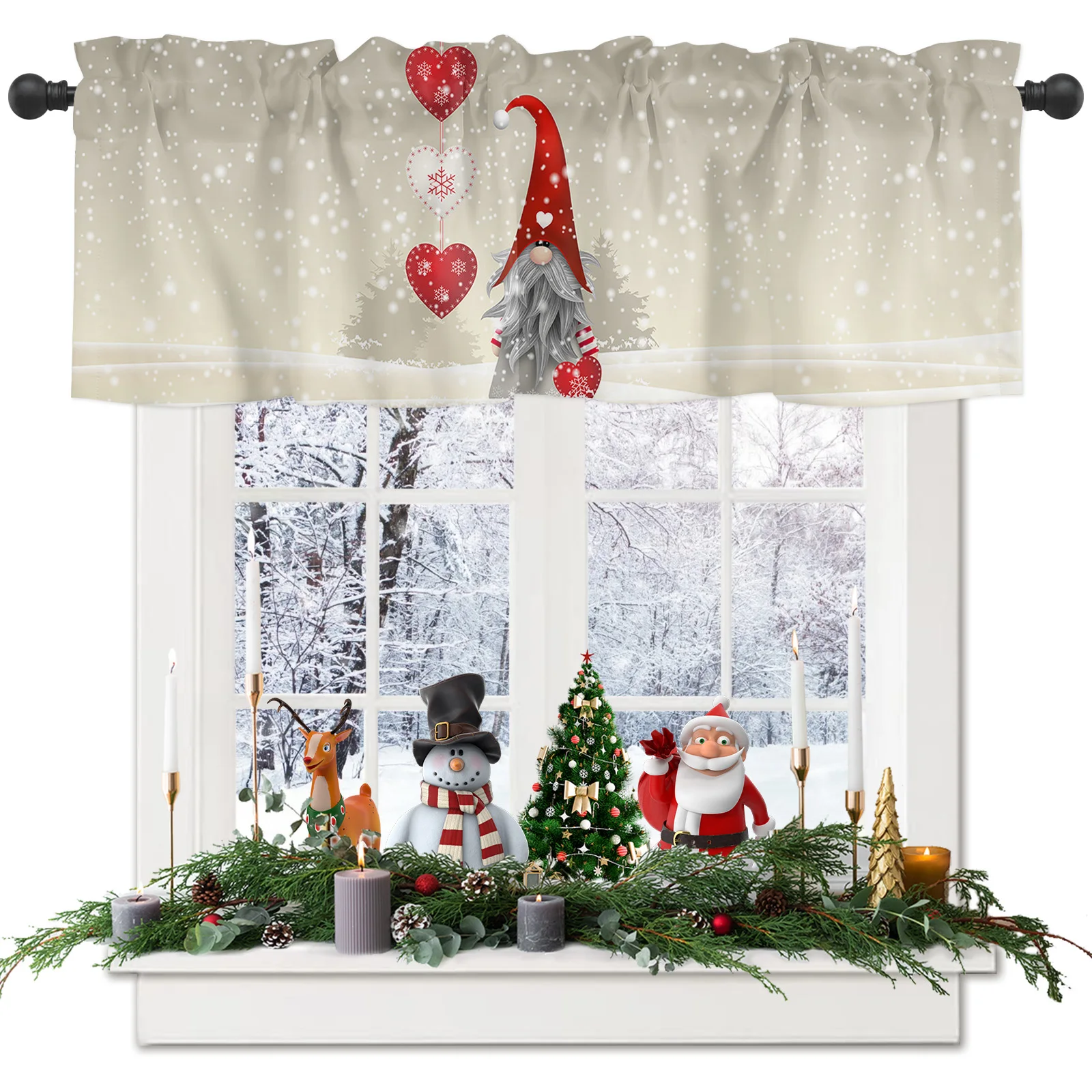 

ZEDLIYU Valances for Windows Kitchen Living Room Small Window Valance Merry Christmas Gnome 1 Panel, 54 x 18 Inch