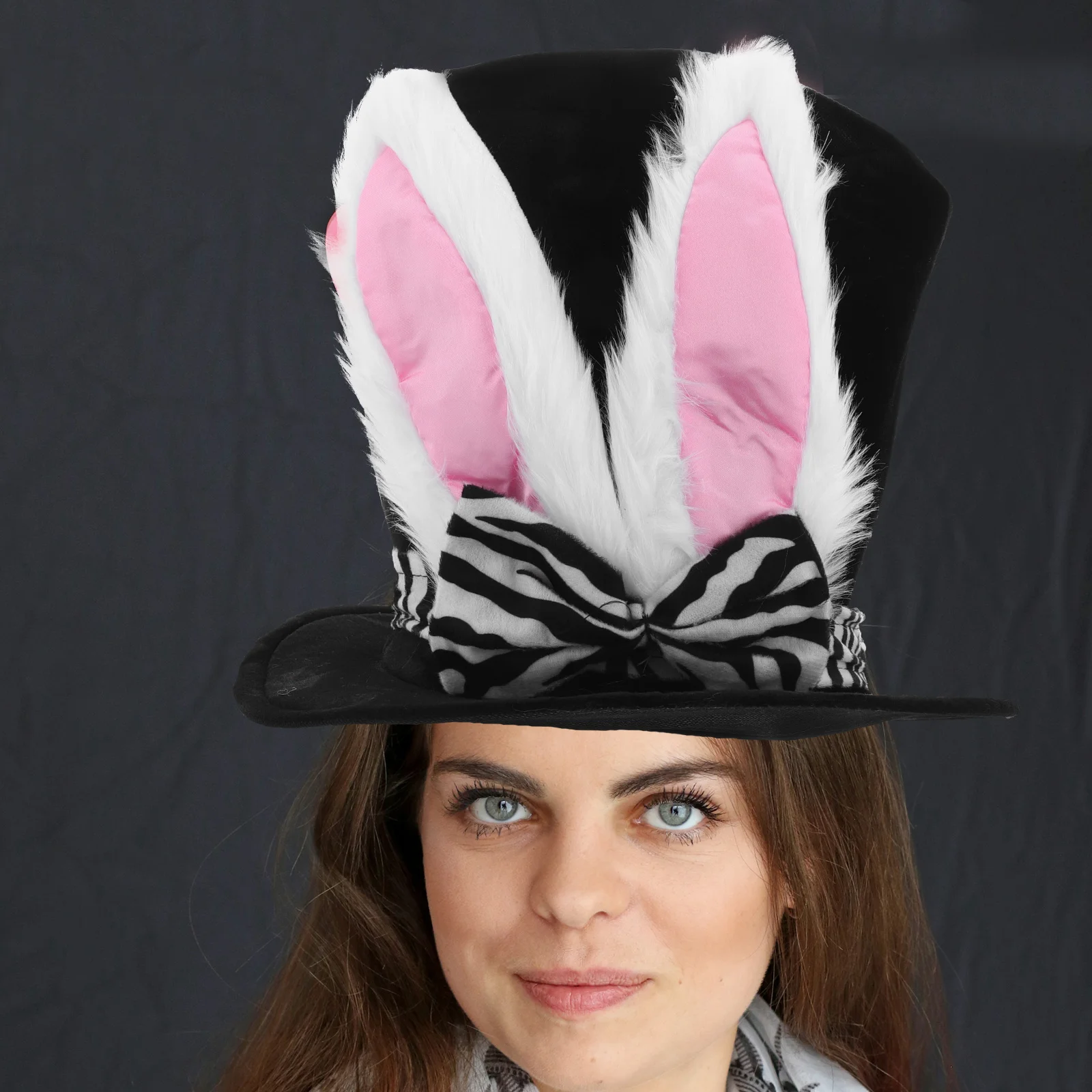 Cappello con orecchie da coniglio pasquale Cappello a cilindro con orecchie di coniglio carino Copricapo per feste Accessorio per costumi eleganti per donne Uomini Bambini