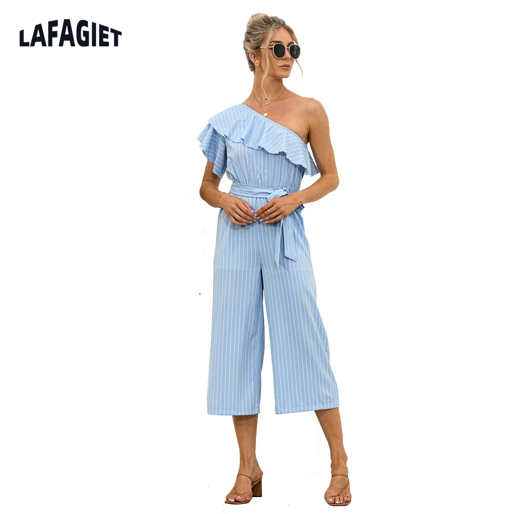 

Sexy Elegant Women Jumpsuit Office Lady Fashion Off Shoulder Stripe Jumpsuit Wide Leg Pants Rompers Holiday High Waist Jumpsuit