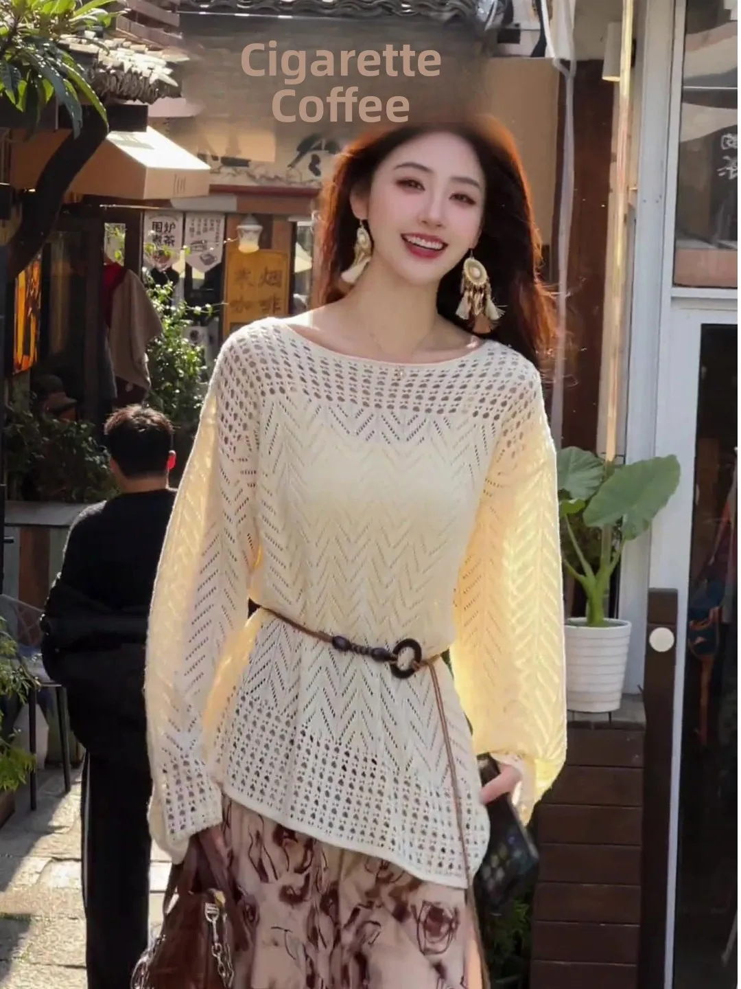 Korean Style Lazy Hollow out Knitted Top Women Summer Thin Loose Layered Wear Sun Protection Cover Long Sleeve Shirt