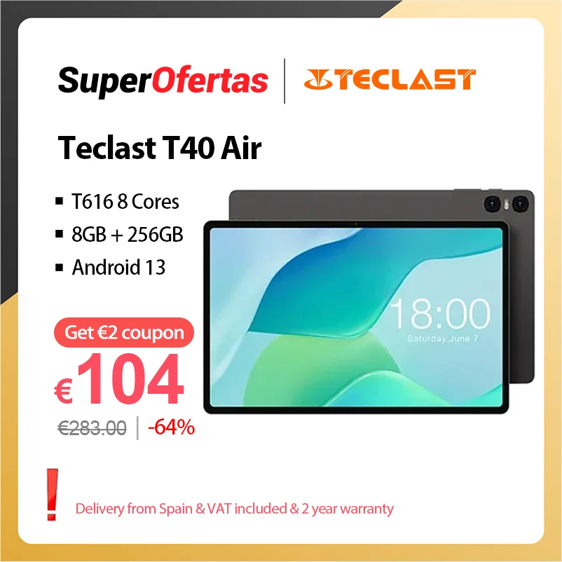 Teclast T40 Air 10.4 Inch 2K FHD Tablet 8GB RAM 256GB ROM 2000x1200 UNISOC T616 Octa Core 4G Network WiFi Android 13 PC Tablet