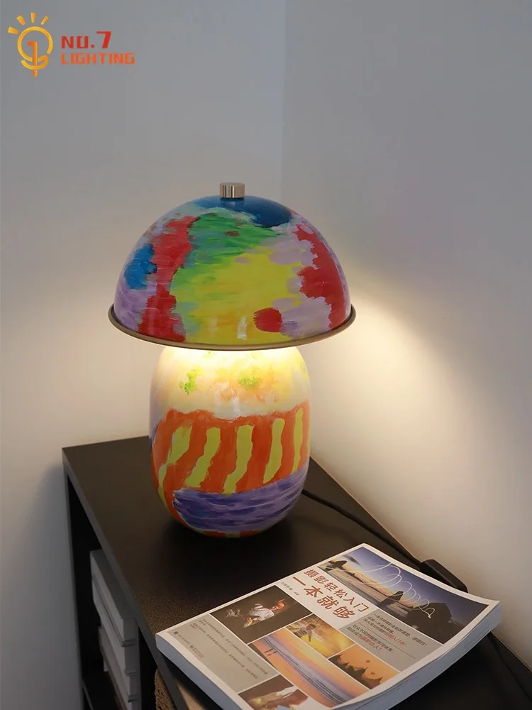 

Nordic Design Palette Mushroom Table Lamp LED E27 Designer Hand-painted Colorful Desk Lights Living Room Bedroom Bedside Study
