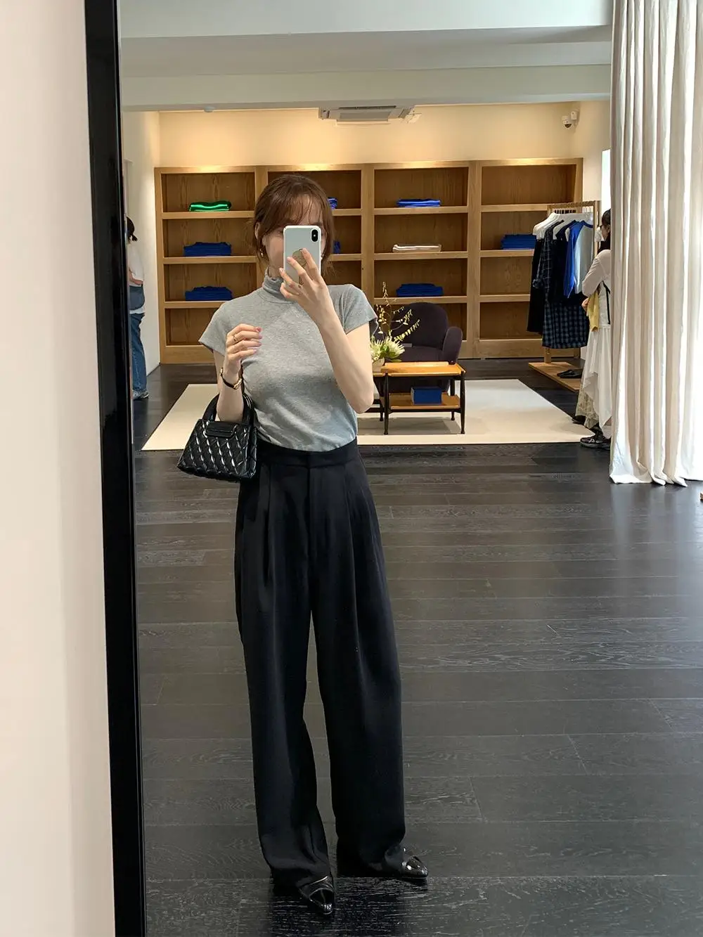 ハイウエストストレートレッグブラックパンツ LE LALIN 秋冬バージョンスムーズスリミングカジュアルパンツ女性用