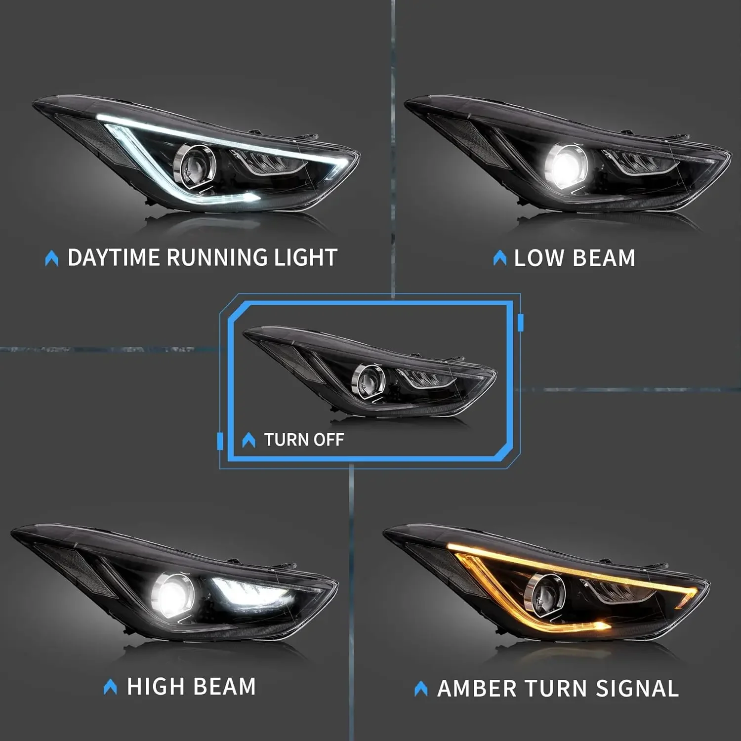 LED Front Lights Compatible with Hyundai Elantra 2012-2015& Elantra Coupe 2013 2014(Not for Hybrid) Need D2H/ D2S Bulbs(NO