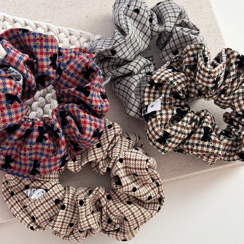 Korean Retro Large Scrunchies Plaid Grid Hair Tie Ponytail Holder Elastic Hair Band Rubber Bands Women Hair Accessories