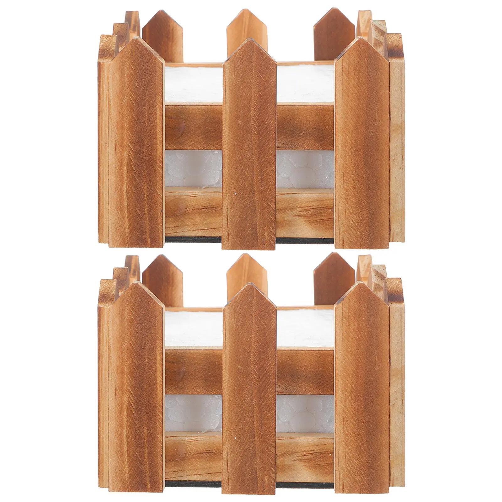 2Pcs Wooden Fence Flowerpot Planter Set Rustic Carbonized Foam Wood Texture Tabletop Windowsill Desk Indoor Outdoor Decor