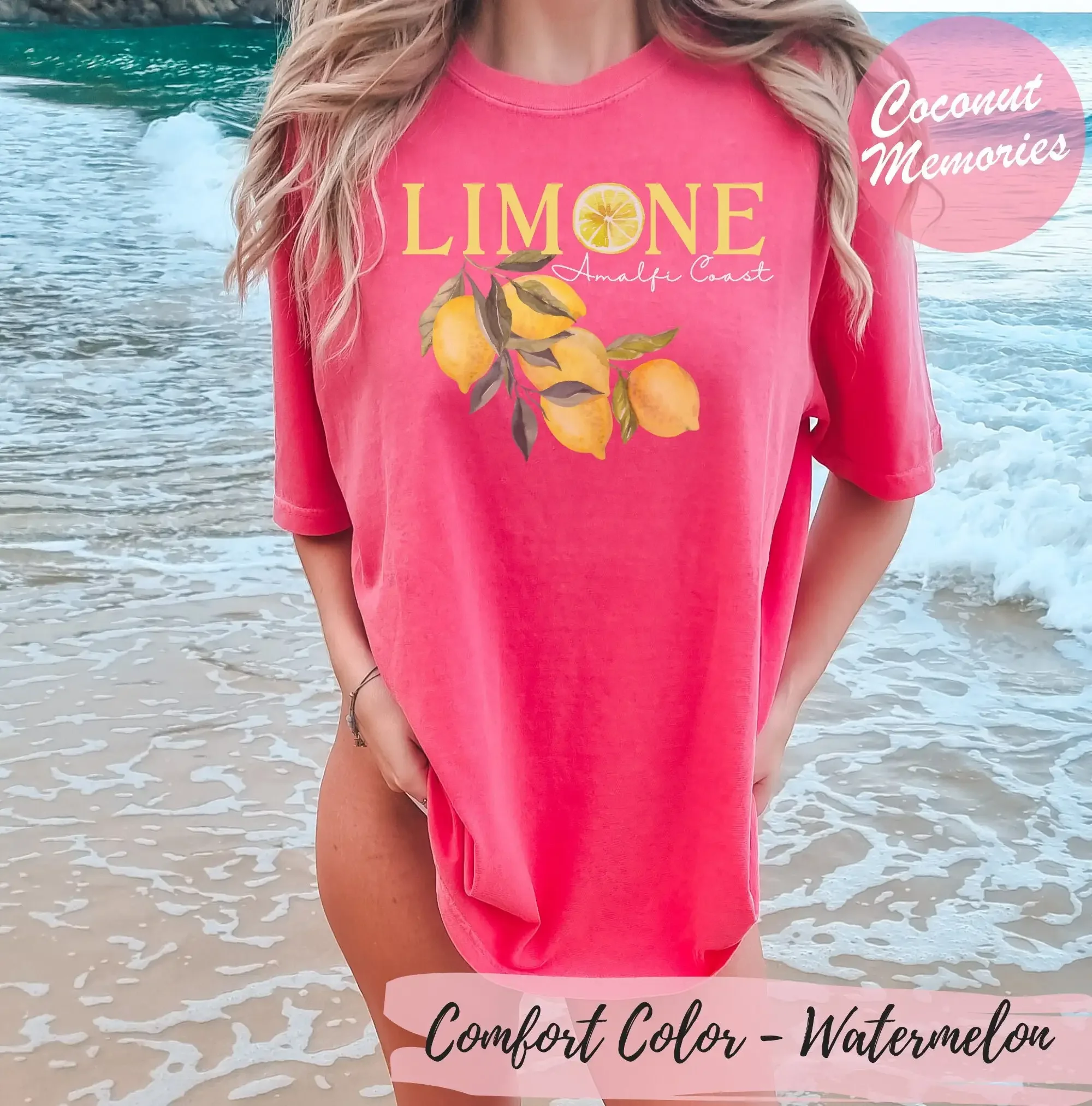 Camiseta Limone Italia, Costa de Amalfi, estilo oversize, para playa, luna de miel italiana, vacaciones familiares, viaje de aniversario