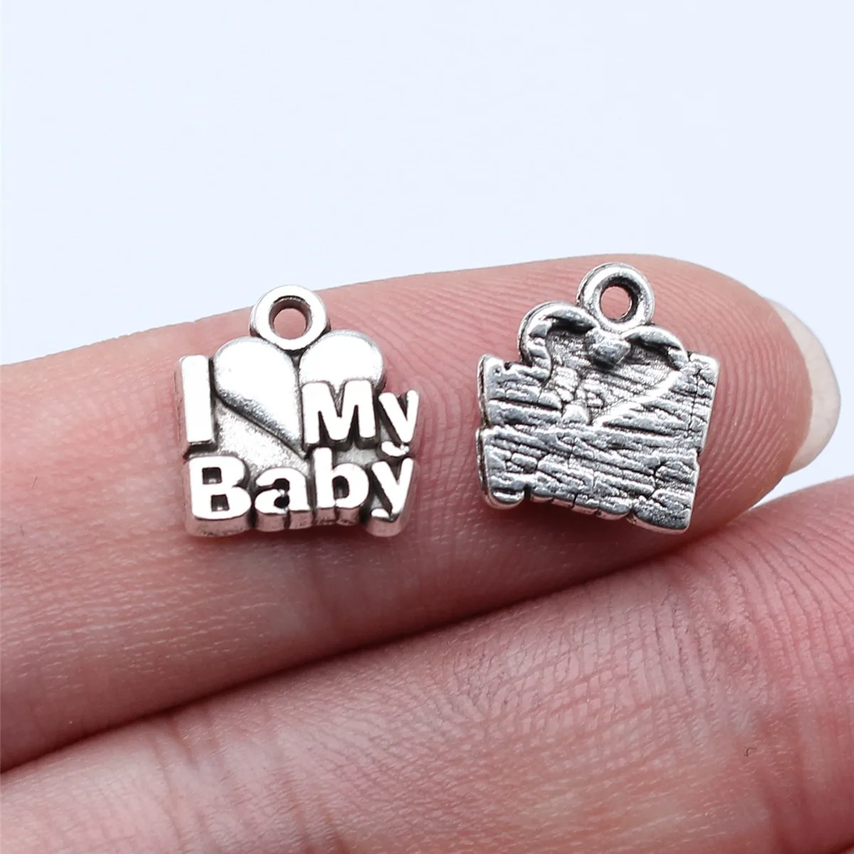 WYSIWYG 20pcs 11x11mm Antique Silver Color I Love My Baby Charms Pendant For DIY Jewelry Making Jewelry Craft Findings